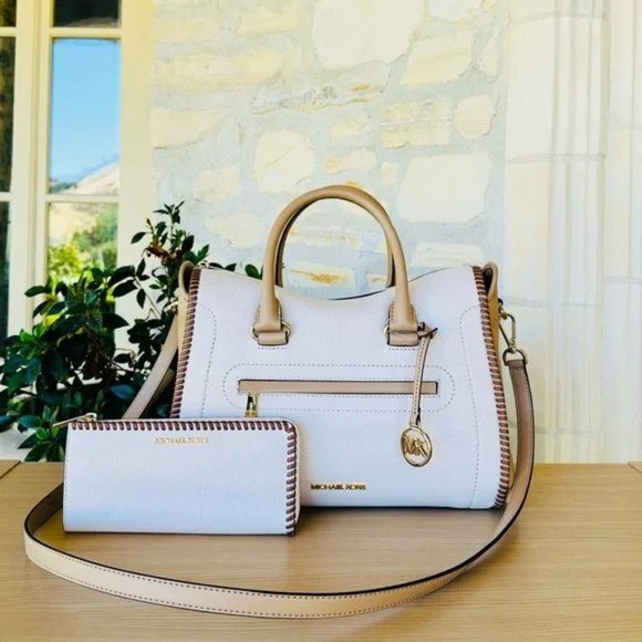 Michael Kors Jet Set Travel Large Satchel & Wallet Leather Light Cream Multi NWT - Picture 1 of 12